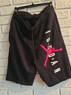 Jordan Men's Black Athletic Shorts with Pink Jumpman Logo